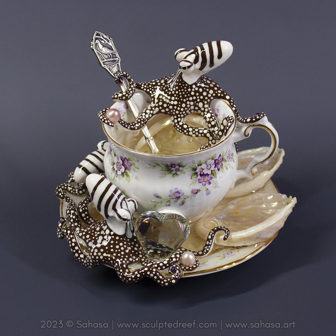 No.32 CHANTILLY - Octopus Tea Cup Signature Series - Larger Pacific Striped Octopus Sculpture