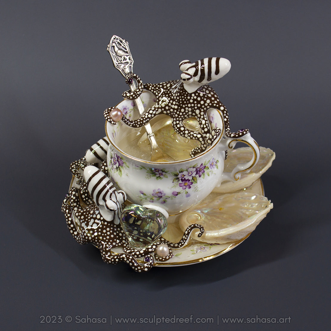No.32 CHANTILLY - Octopus Tea Cup Signature Series - Larger Pacific Striped Octopus Sculpture