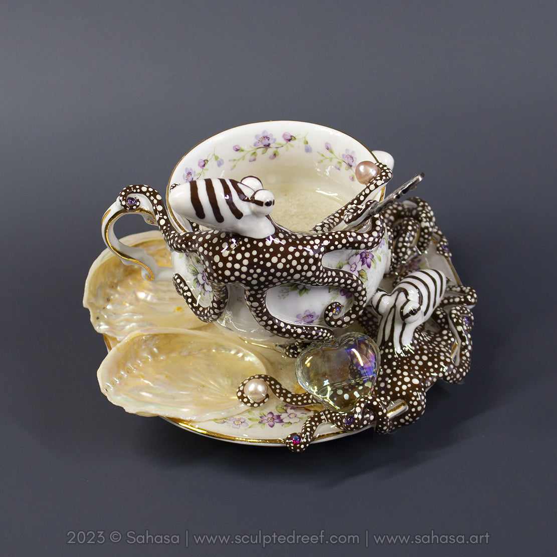 No.32 CHANTILLY - Octopus Tea Cup Signature Series - Larger Pacific Striped Octopus Sculpture