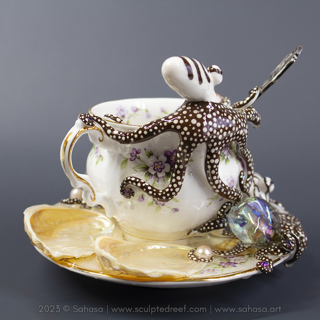 No.32 CHANTILLY - Octopus Tea Cup Signature Series - Larger Pacific Striped Octopus Sculpture