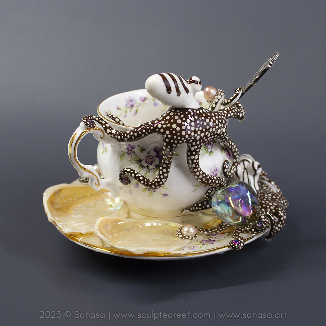 No.32 CHANTILLY - Octopus Tea Cup Signature Series - Larger Pacific Striped Octopus Sculpture