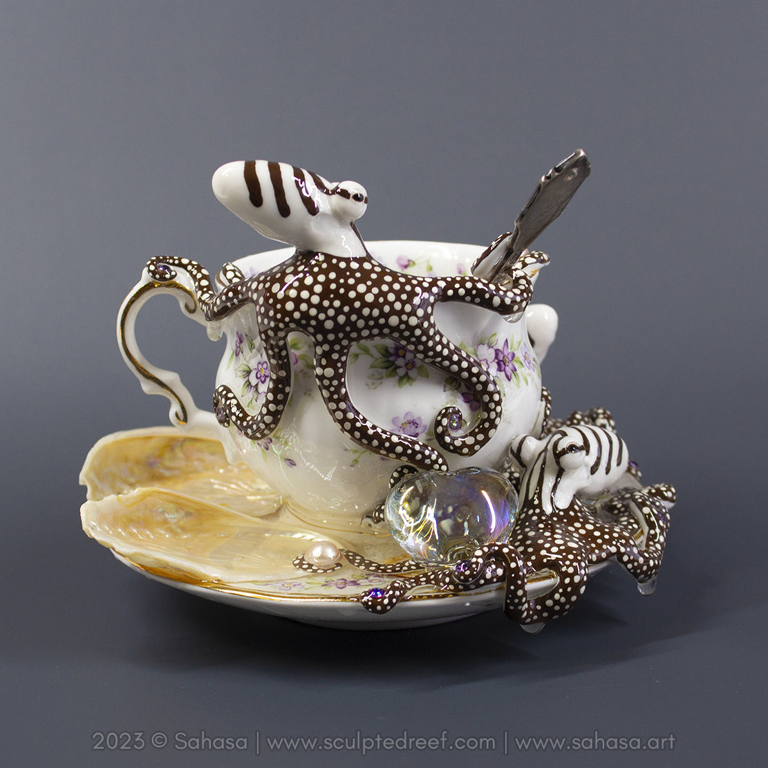No.32 CHANTILLY - Octopus Tea Cup Signature Series - Larger Pacific Striped Octopus Sculpture