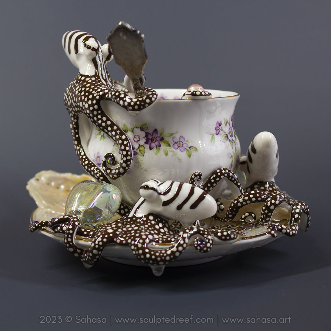 No.32 CHANTILLY - Octopus Tea Cup Signature Series - Larger Pacific Striped Octopus Sculpture