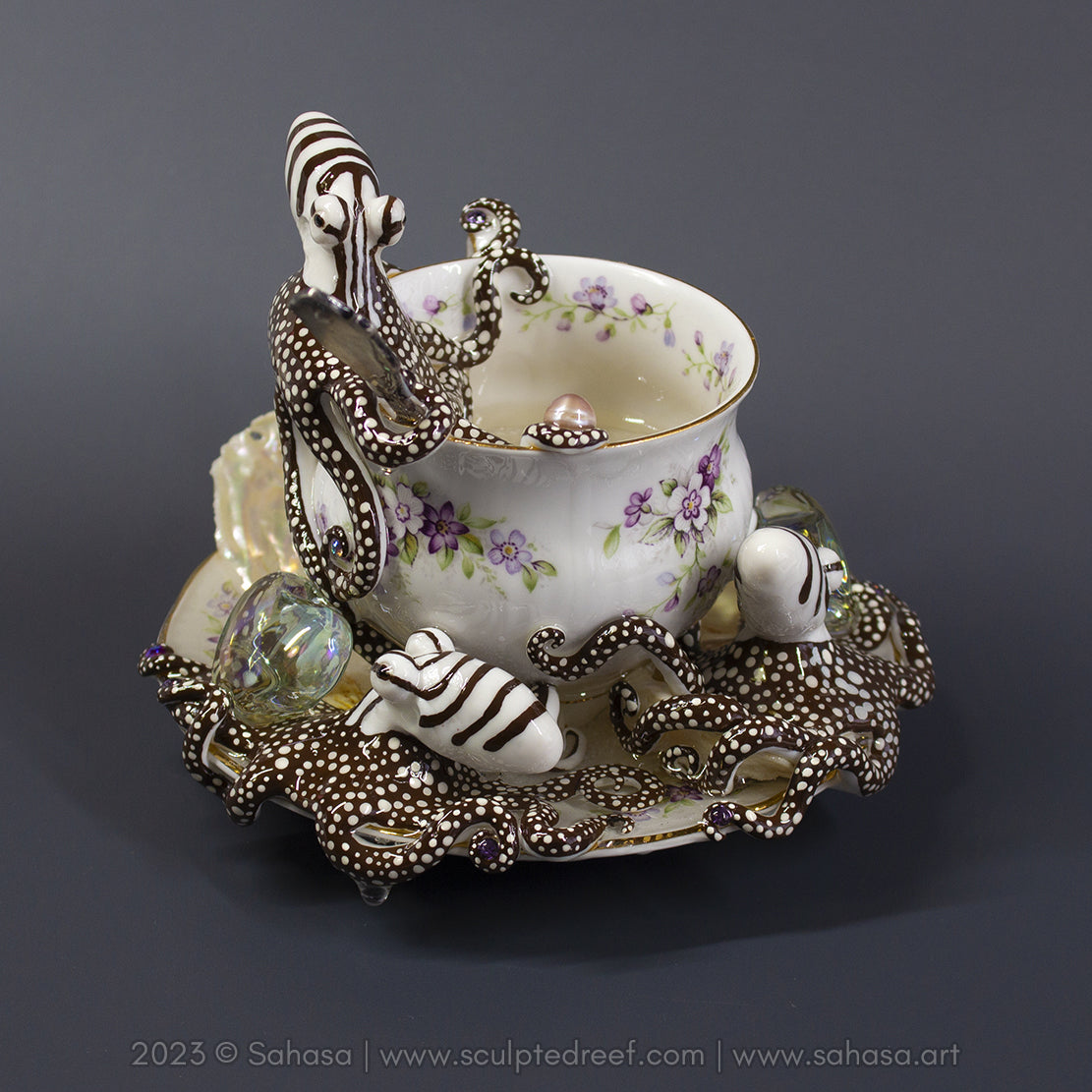 No.32 CHANTILLY - Octopus Tea Cup Signature Series - Larger Pacific Striped Octopus Sculpture