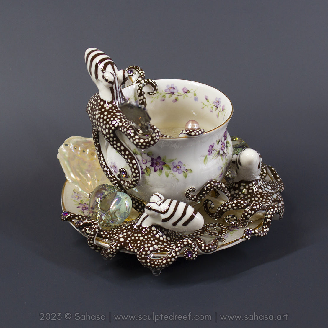 No.32 CHANTILLY - Octopus Tea Cup Signature Series - Larger Pacific Striped Octopus Sculpture