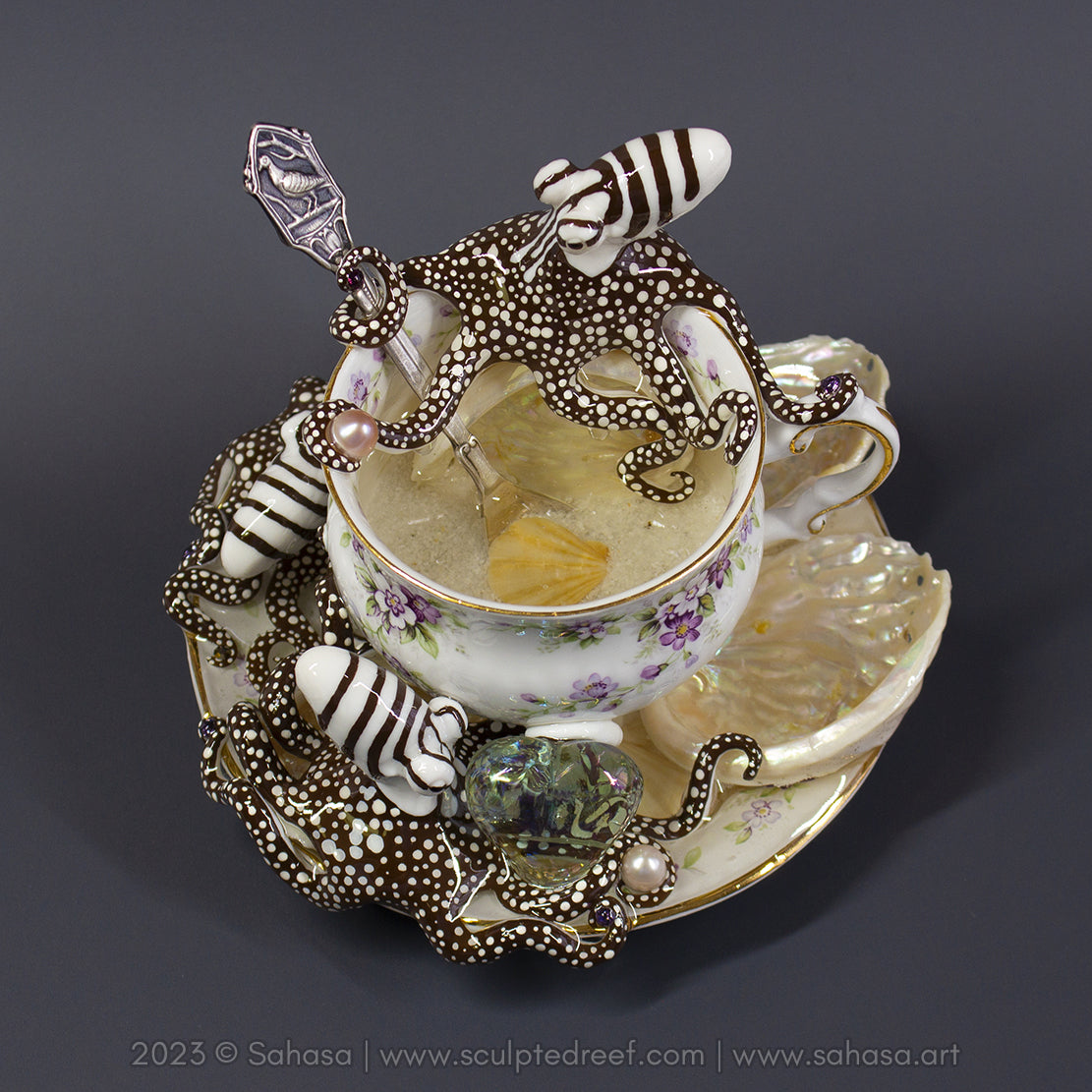 No.32 CHANTILLY - Octopus Tea Cup Signature Series - Larger Pacific Striped Octopus Sculpture