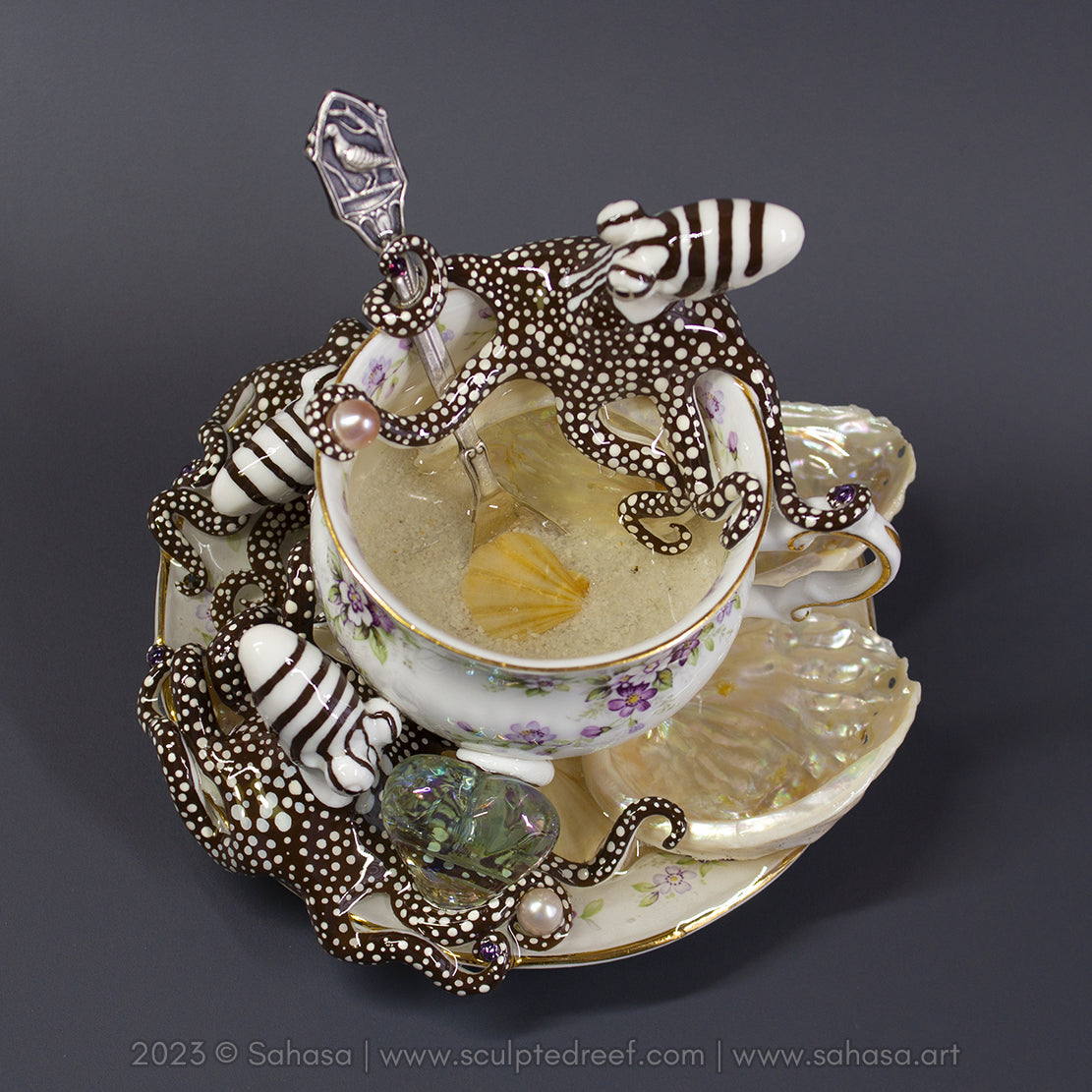 No.32 CHANTILLY - Octopus Tea Cup Signature Series - Larger Pacific Striped Octopus Sculpture