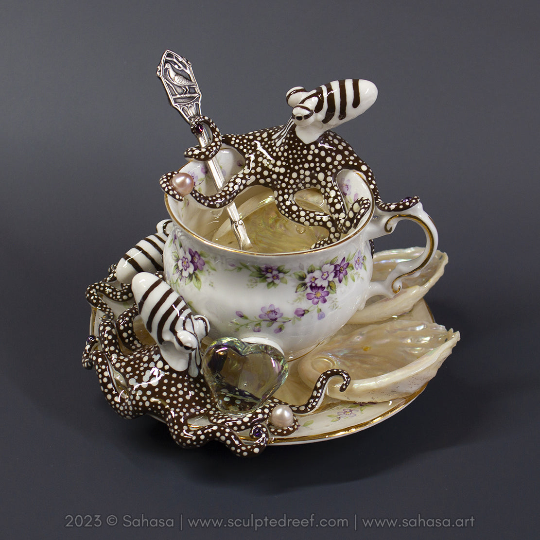 No.32 CHANTILLY - Octopus Tea Cup Signature Series - Larger Pacific Striped Octopus Sculpture
