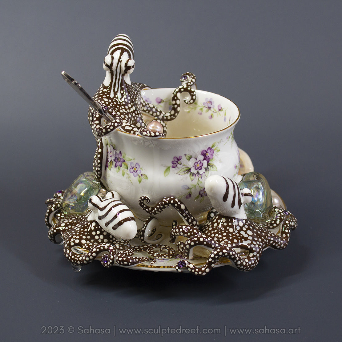 No.32 CHANTILLY - Octopus Tea Cup Signature Series - Larger Pacific Striped Octopus Sculpture