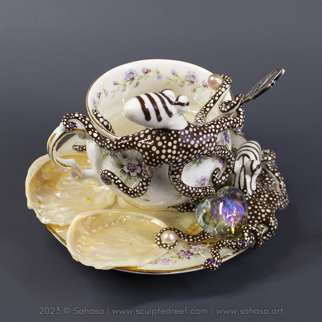 No.32 CHANTILLY - Octopus Tea Cup Signature Series - Larger Pacific Striped Octopus Sculpture