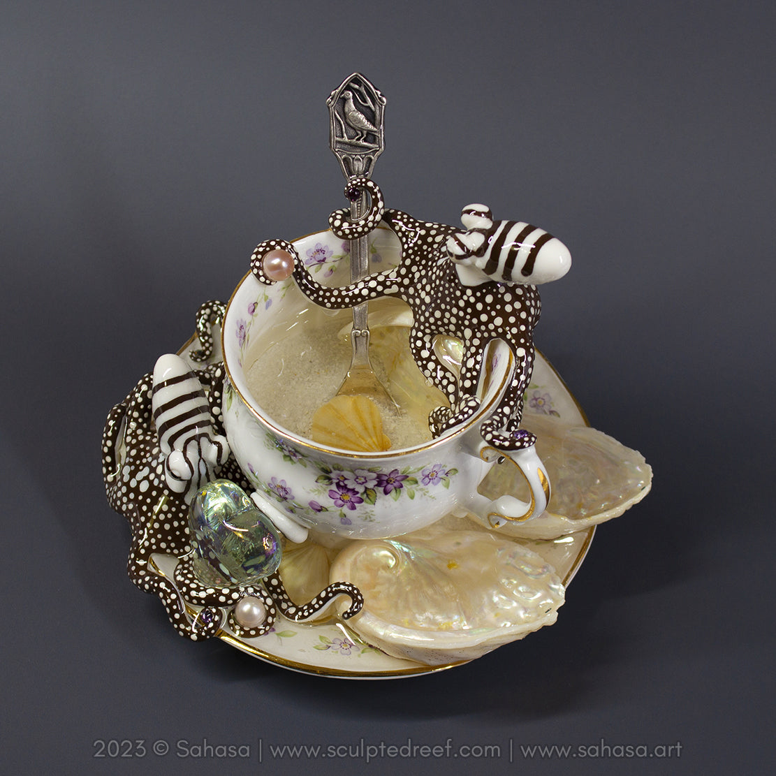 No.32 CHANTILLY - Octopus Tea Cup Signature Series - Larger Pacific Striped Octopus Sculpture