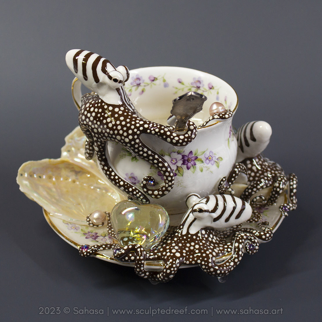 No.32 CHANTILLY - Octopus Tea Cup Signature Series - Larger Pacific Striped Octopus Sculpture