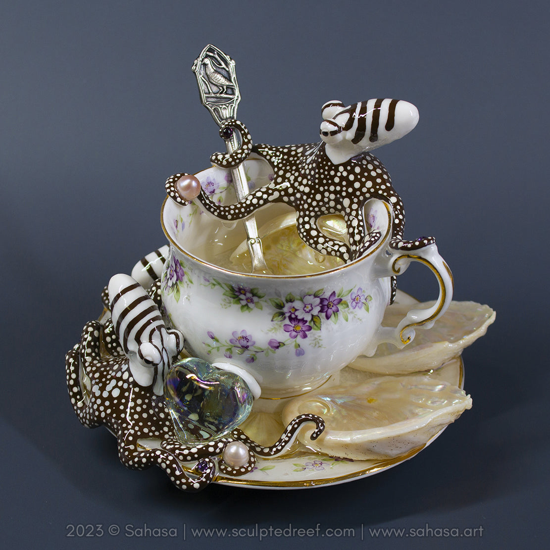 No.32 CHANTILLY - Octopus Tea Cup Signature Series - Larger Pacific Striped Octopus Sculpture