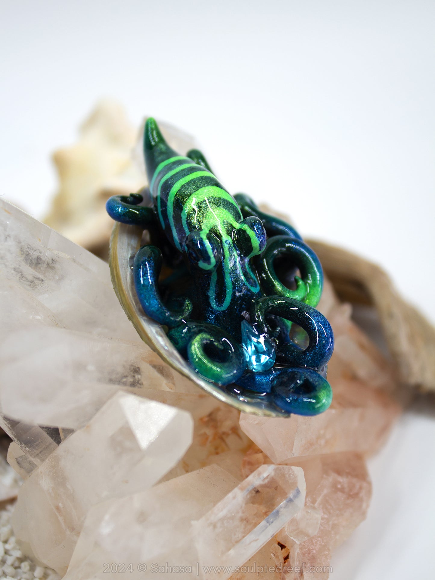 LUNA - Baby Shelltopus - OOAK Black Prism LPSO Octopus Sculpture