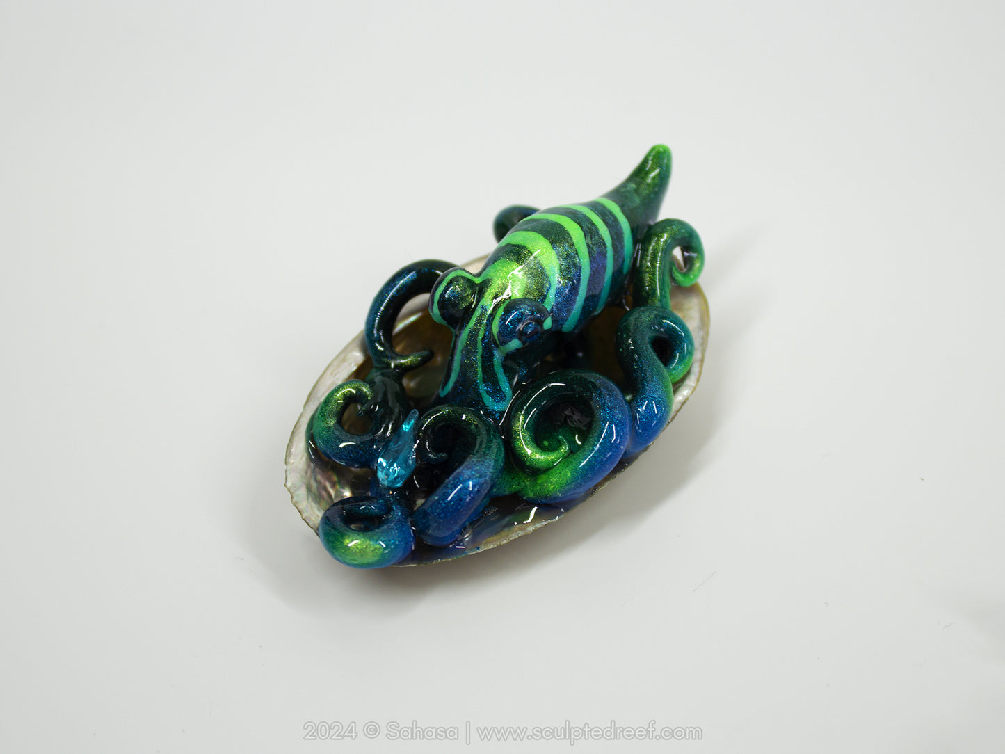 LUNA - Baby Shelltopus - OOAK Black Prism LPSO Octopus Sculpture