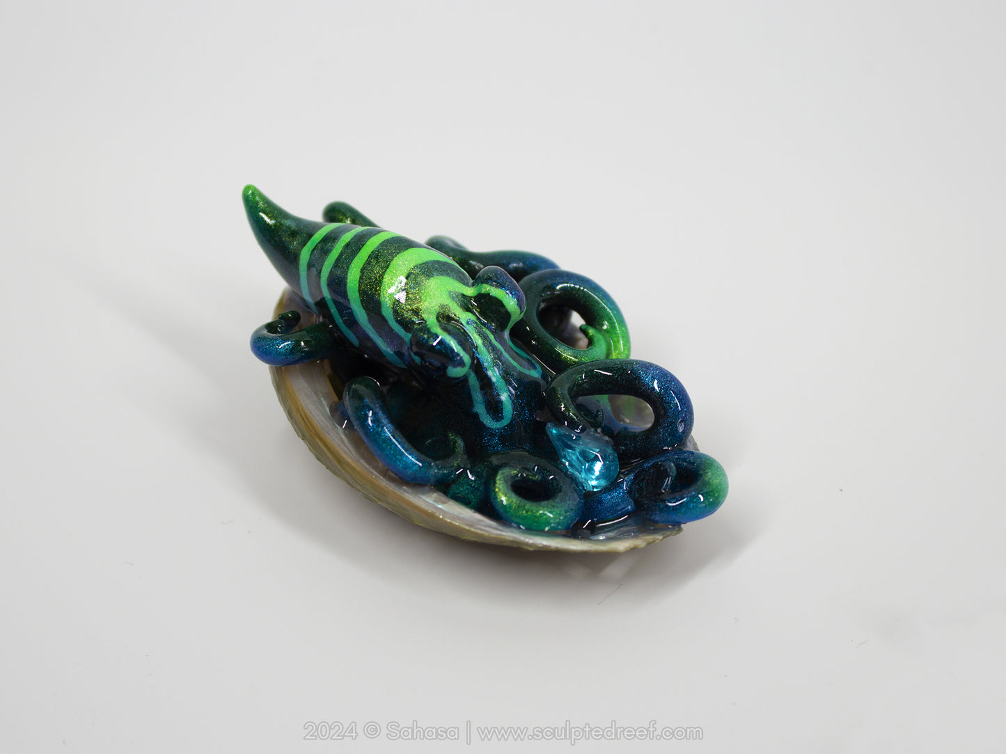 LUNA - Baby Shelltopus - OOAK Black Prism LPSO Octopus Sculpture