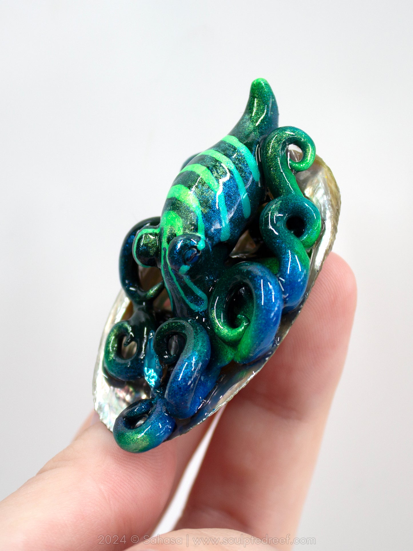LUNA - Baby Shelltopus - OOAK Black Prism LPSO Octopus Sculpture