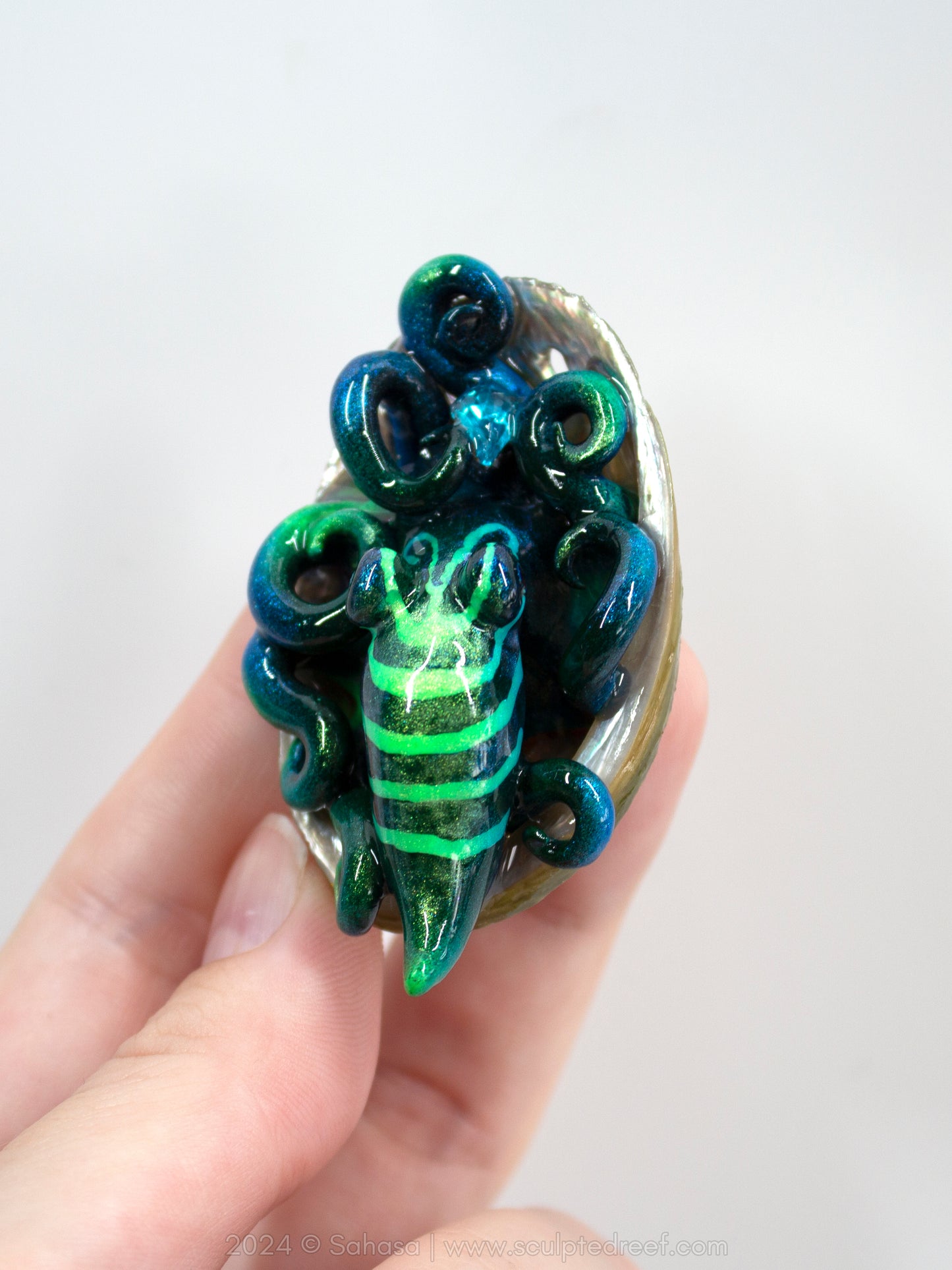 LUNA - Baby Shelltopus - OOAK Black Prism LPSO Octopus Sculpture