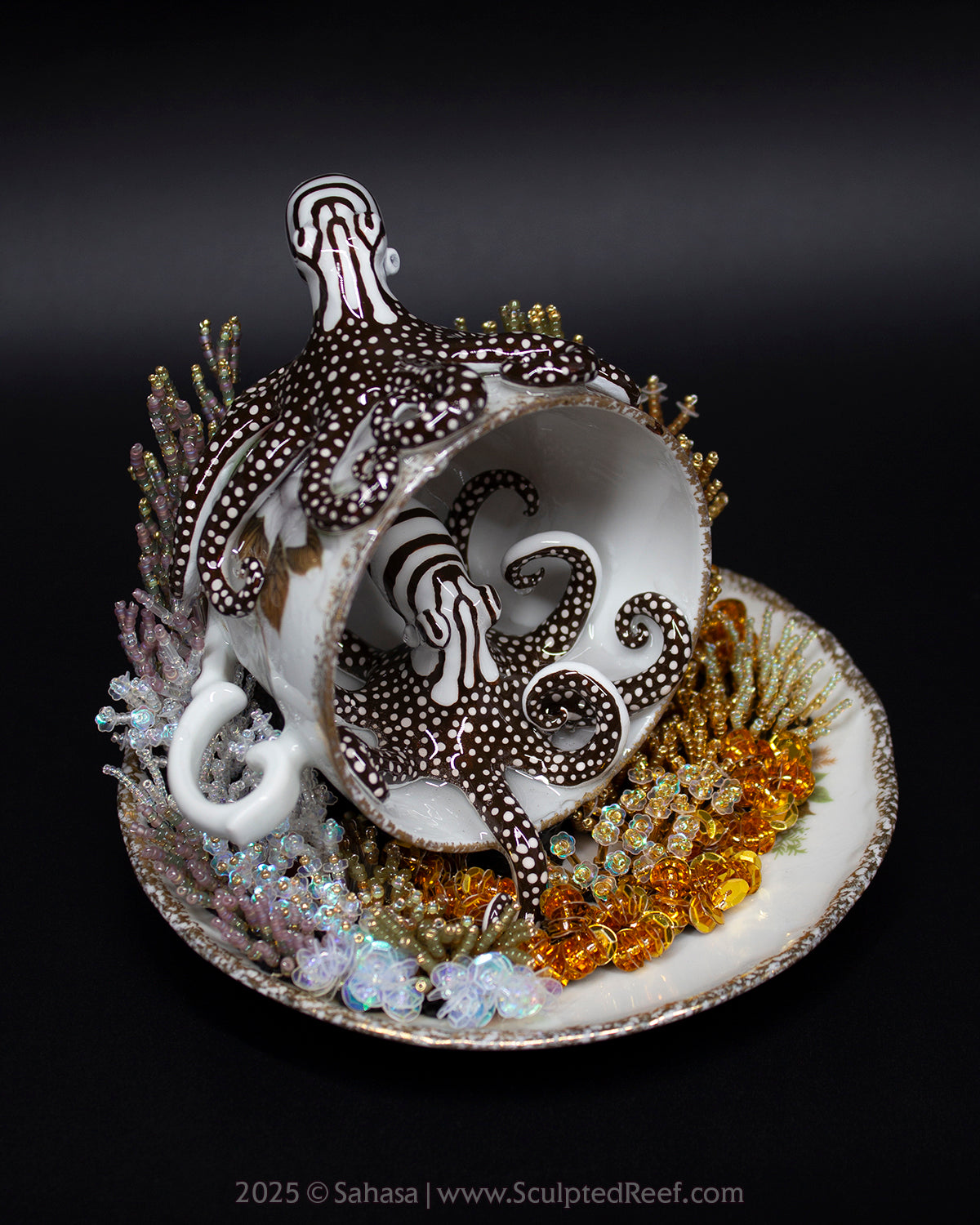 No.14 "Coral Garden III" Sculpted Reef Series - Larger Pacific Striped Octopus Sculpture
