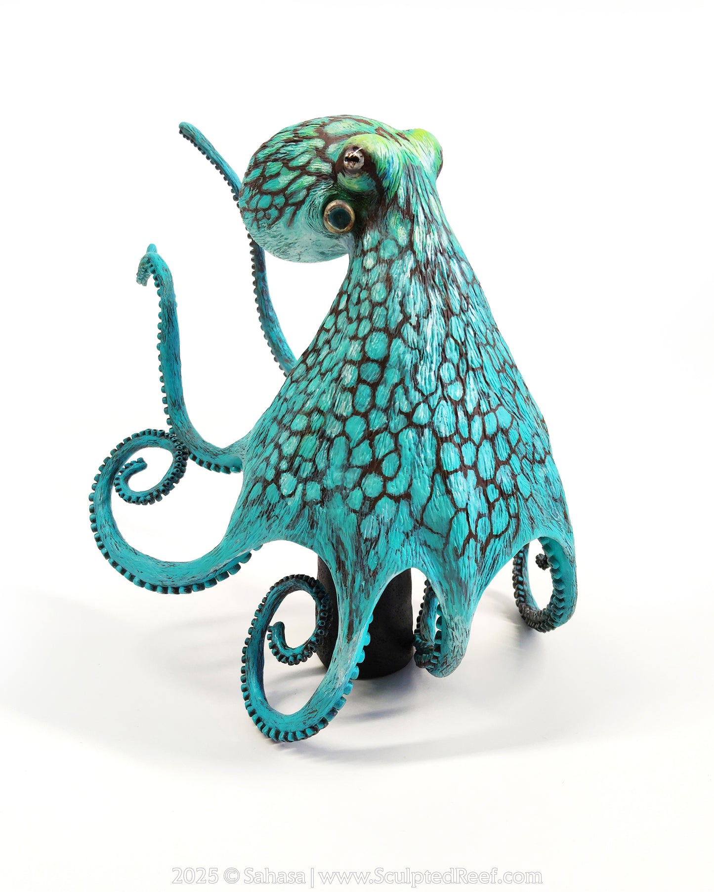 AURORA - 180 x 205 x 305mm - OOAK Caribbean Reef Octopus Sculpture - Sculpted and Carved Glow in the Dark Pedestal