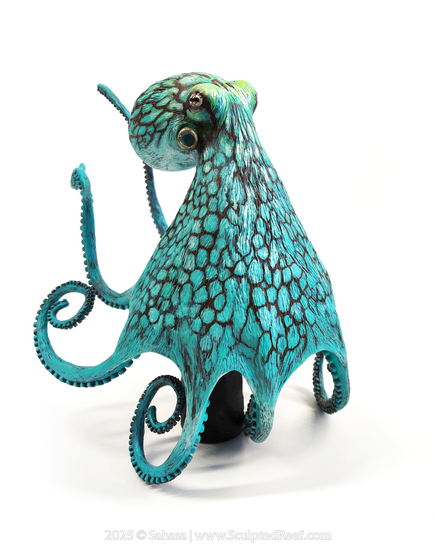 AURORA - 180 x 205 x 305mm - OOAK Caribbean Reef Octopus Sculpture - Sculpted and Carved Glow in the Dark Pedestal