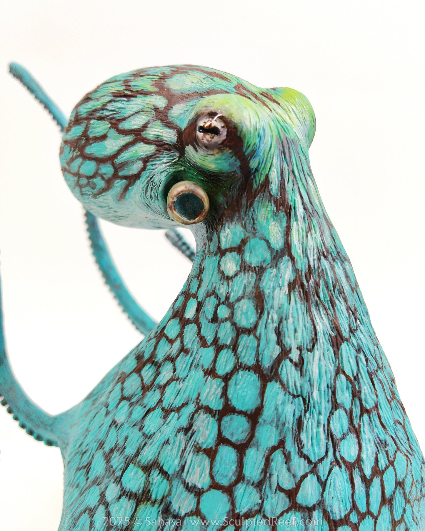 AURORA - 180 x 205 x 305mm - OOAK Caribbean Reef Octopus Sculpture - Sculpted and Carved Glow in the Dark Pedestal