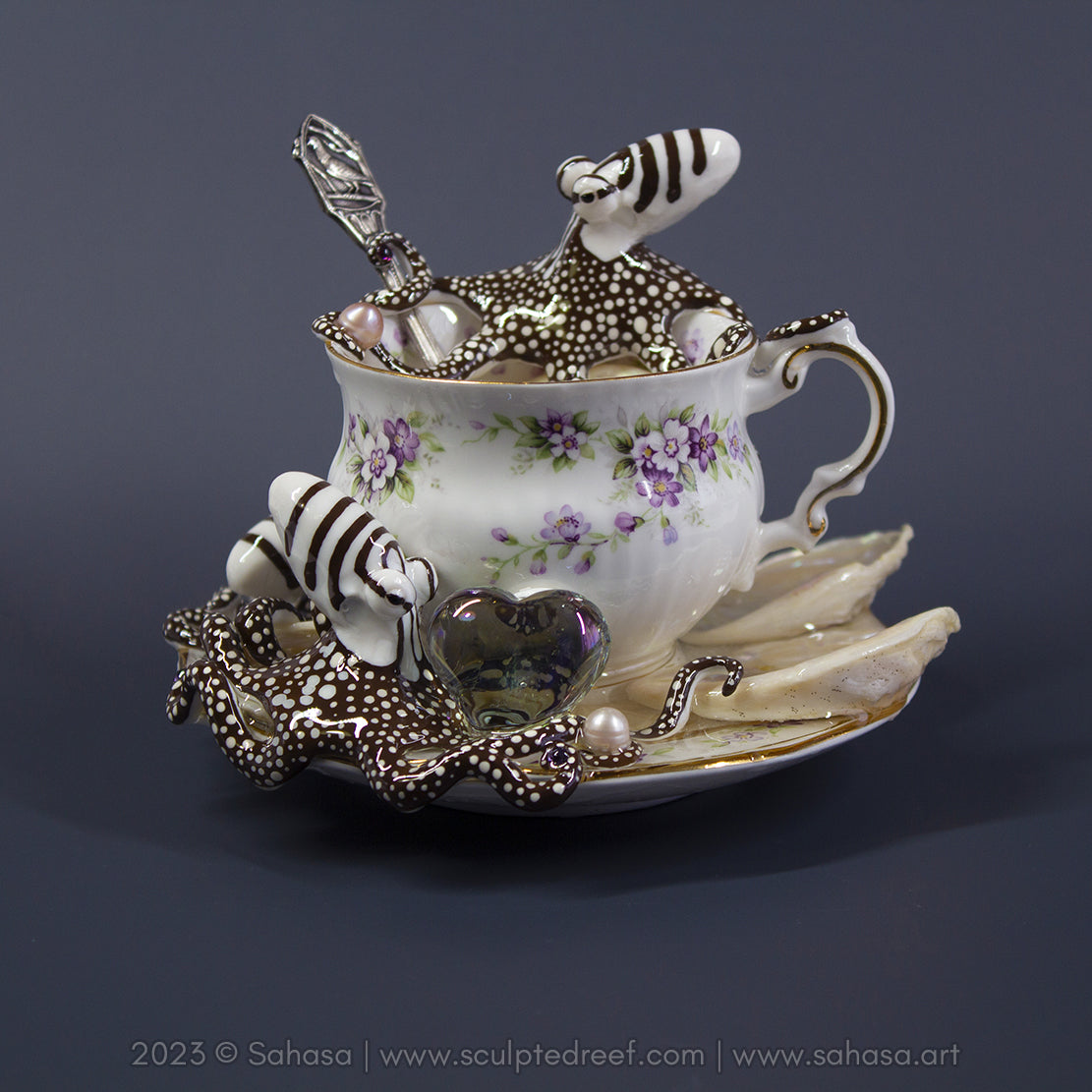 No.32 CHANTILLY - Octopus Tea Cup Signature Series - Larger Pacific Striped Octopus Sculpture