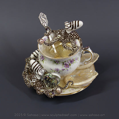 No.32 CHANTILLY - Octopus Tea Cup Signature Series - Larger Pacific Striped Octopus Sculpture