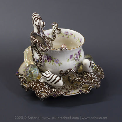No.32 CHANTILLY - Octopus Tea Cup Signature Series - Larger Pacific Striped Octopus Sculpture