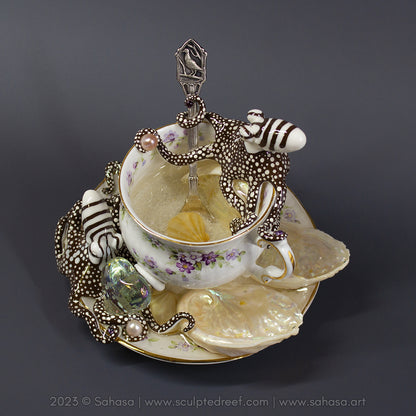 No.32 CHANTILLY - Octopus Tea Cup Signature Series - Larger Pacific Striped Octopus Sculpture
