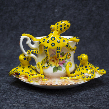 No.36 SUMMER'S ROSE - Octopus Tea Cup Signature Series - Blue Ringed Octopus Sculpture