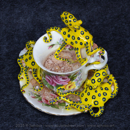 No.36 SUMMER'S ROSE - Octopus Tea Cup Signature Series - Blue Ringed Octopus Sculpture