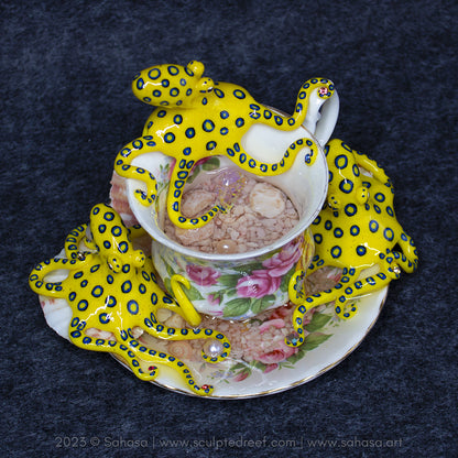 No.36 SUMMER'S ROSE - Octopus Tea Cup Signature Series - Blue Ringed Octopus Sculpture