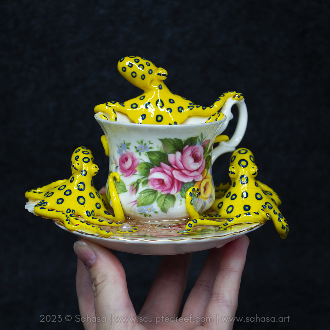 No.36 SUMMER'S ROSE - Octopus Tea Cup Signature Series - Blue Ringed Octopus Sculpture