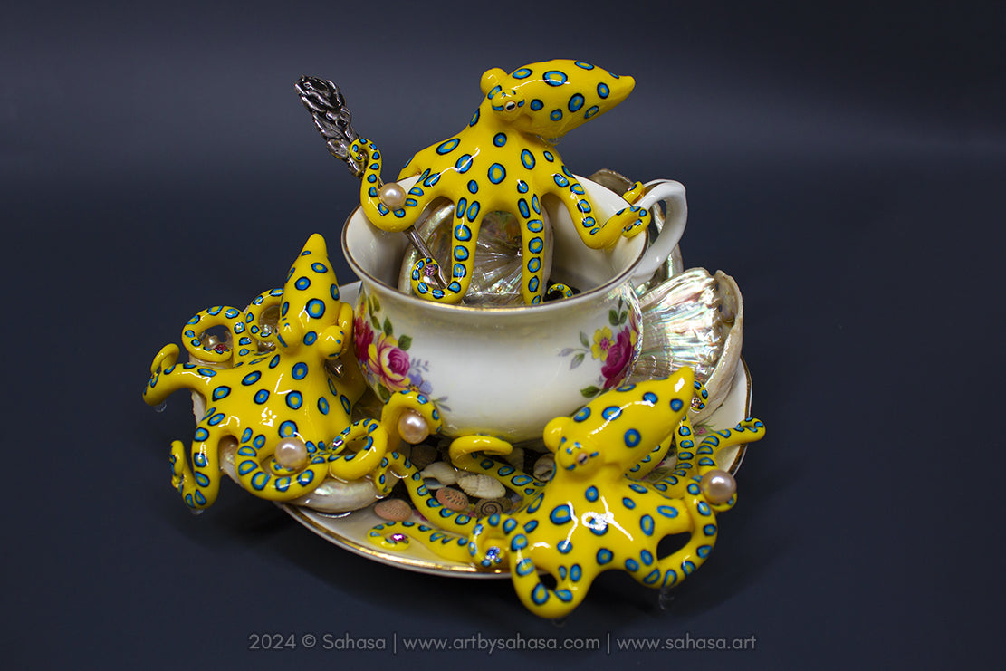 No.38 THORNTON HALL - Octopus Tea Cup Signature Series - Blue Ringed Octopus Sculpture