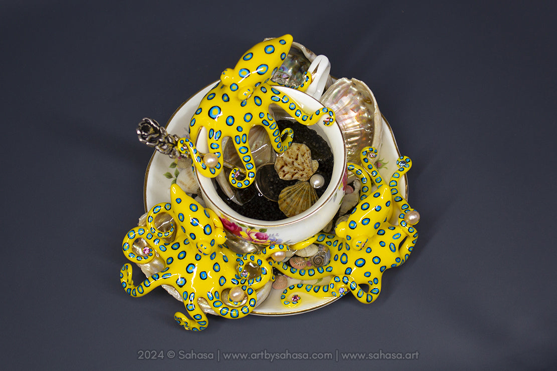 No.38 THORNTON HALL - Octopus Tea Cup Signature Series - Blue Ringed Octopus Sculpture