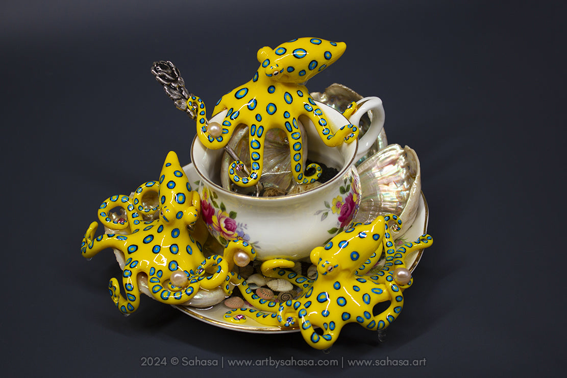 No.38 THORNTON HALL - Octopus Tea Cup Signature Series - Blue Ringed Octopus Sculpture