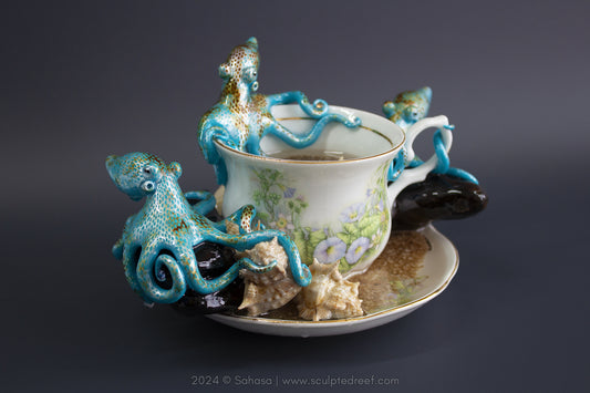 No.41 REEF DREAMS V - Octopus Tea Cup Signature Series - Caribbean Reef Octopus Sculpture