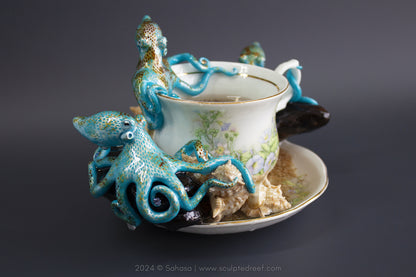 No.41 REEF DREAMS V - Octopus Tea Cup Signature Series - Caribbean Reef Octopus Sculpture