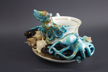 No.41 REEF DREAMS V - Octopus Tea Cup Signature Series - Caribbean Reef Octopus Sculpture