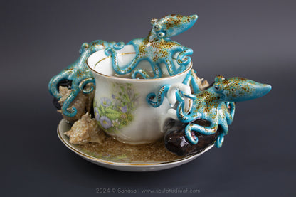 No.41 REEF DREAMS V - Octopus Tea Cup Signature Series - Caribbean Reef Octopus Sculpture