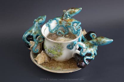 No.41 REEF DREAMS V - Octopus Tea Cup Signature Series - Caribbean Reef Octopus Sculpture