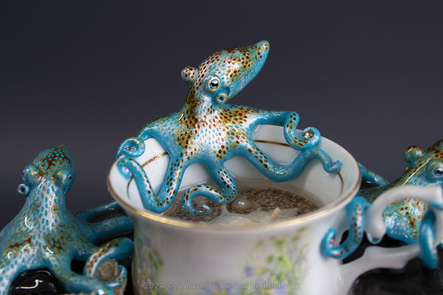 No.41 REEF DREAMS V - Octopus Tea Cup Signature Series - Caribbean Reef Octopus Sculpture