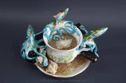 No.41 REEF DREAMS V - Octopus Tea Cup Signature Series - Caribbean Reef Octopus Sculpture