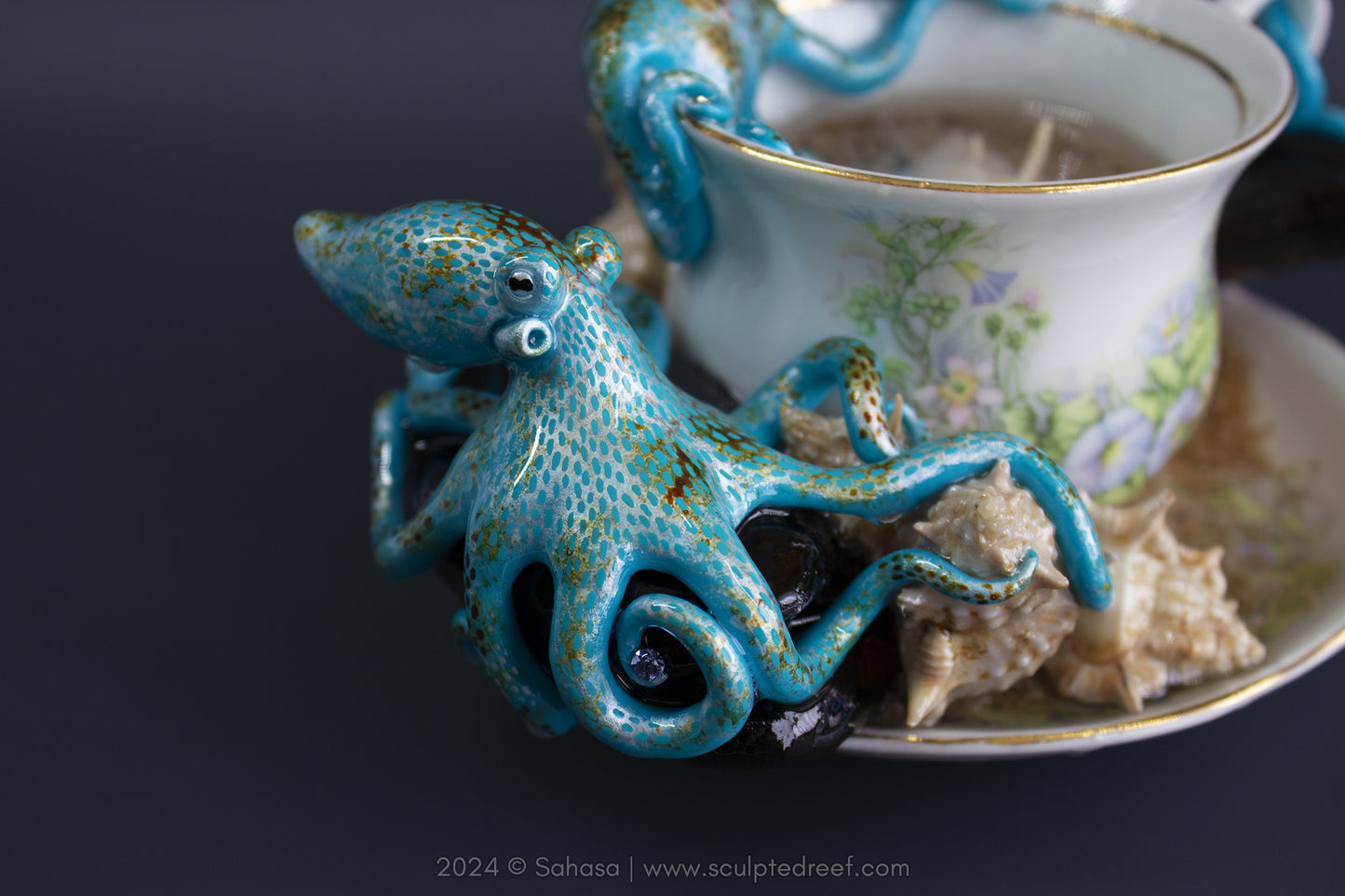 No.41 REEF DREAMS V - Octopus Tea Cup Signature Series - Caribbean Reef Octopus Sculpture