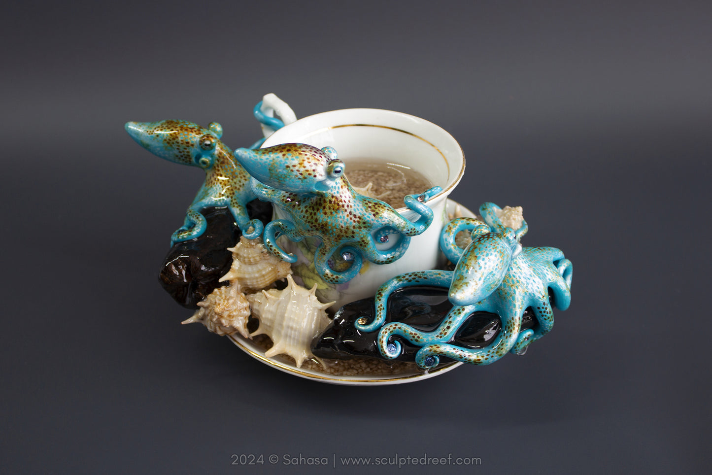 No.41 REEF DREAMS V - Octopus Tea Cup Signature Series - Caribbean Reef Octopus Sculpture