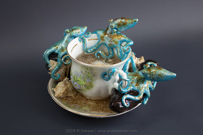 No.41 REEF DREAMS V - Octopus Tea Cup Signature Series - Caribbean Reef Octopus Sculpture