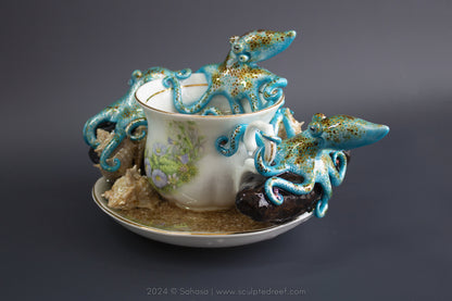 No.41 REEF DREAMS V - Octopus Tea Cup Signature Series - Caribbean Reef Octopus Sculpture