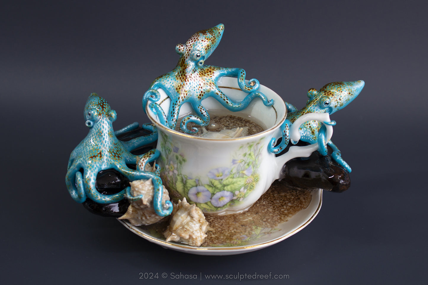 No.41 REEF DREAMS V - Octopus Tea Cup Signature Series - Caribbean Reef Octopus Sculpture