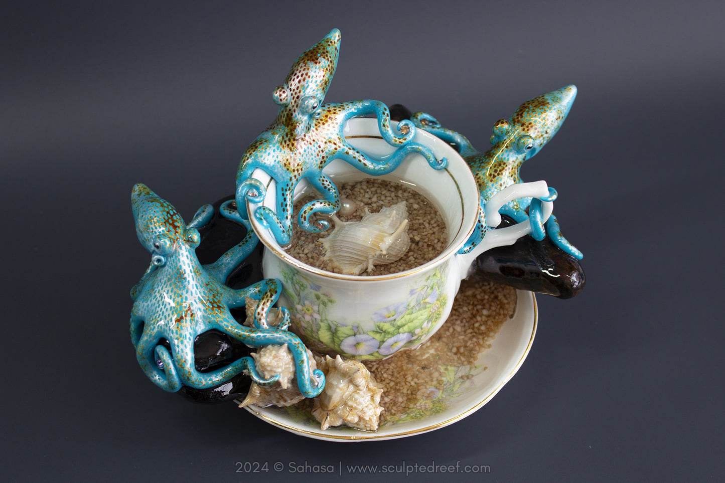 No.41 REEF DREAMS V - Octopus Tea Cup Signature Series - Caribbean Reef Octopus Sculpture